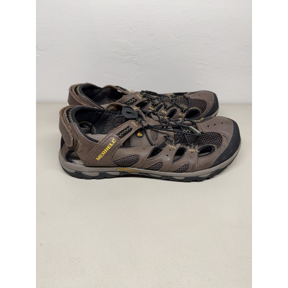 MERRELL Mens Portage Web Sport Sandal Sz 10 Brown Adjustable Leather Drawstring